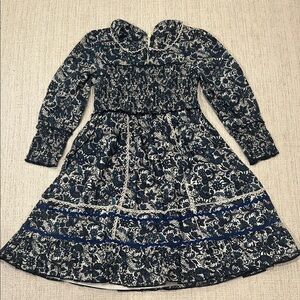 Elegant Navy and White Floral Kids Dress